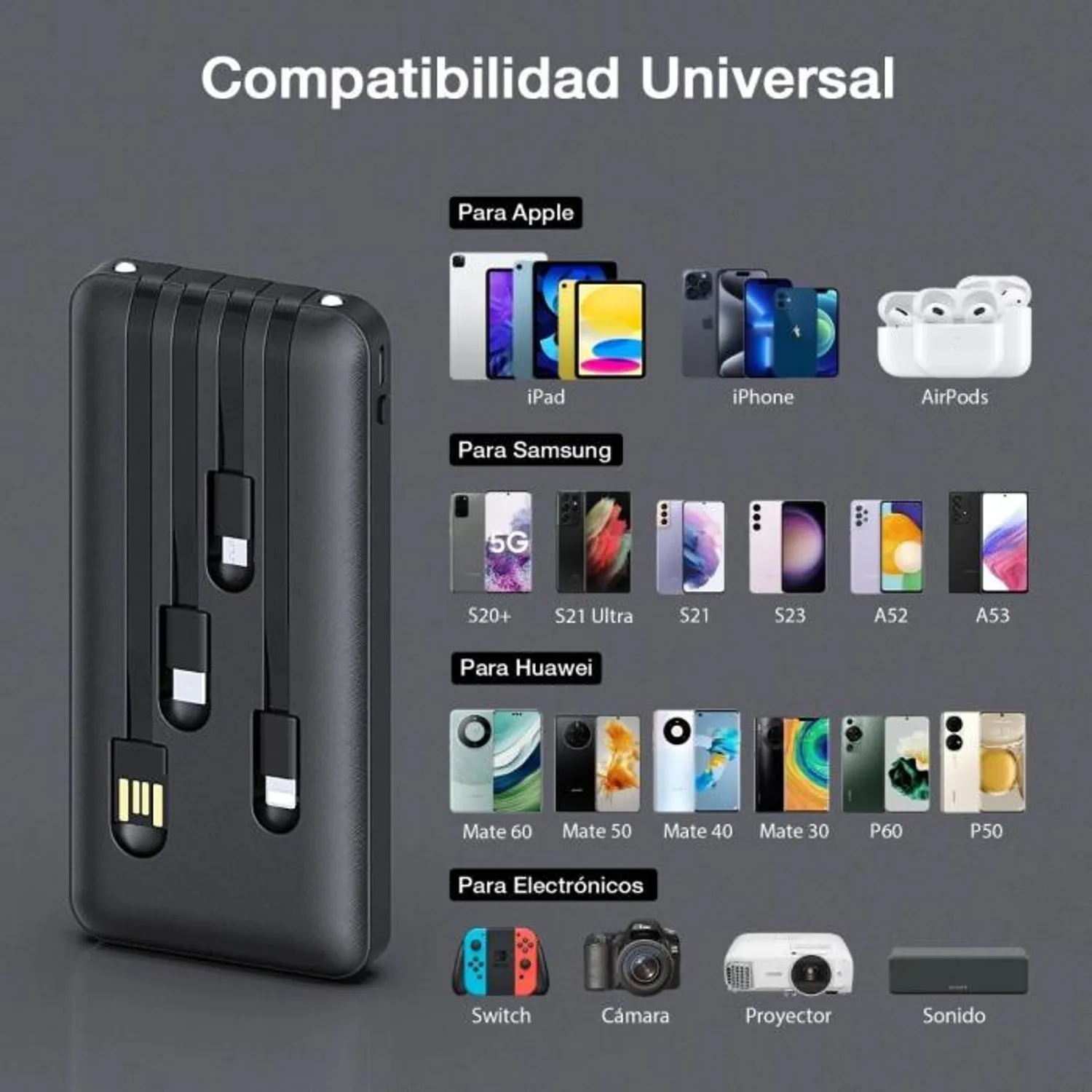 Bateria portatil power bank de 20,000 mAh - Multiples salidas. miniatura 3